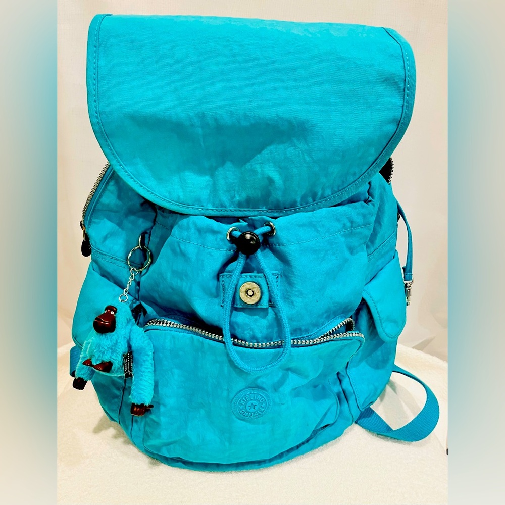 Kipling Turquoise Blue Nylon Drawstring Backpack